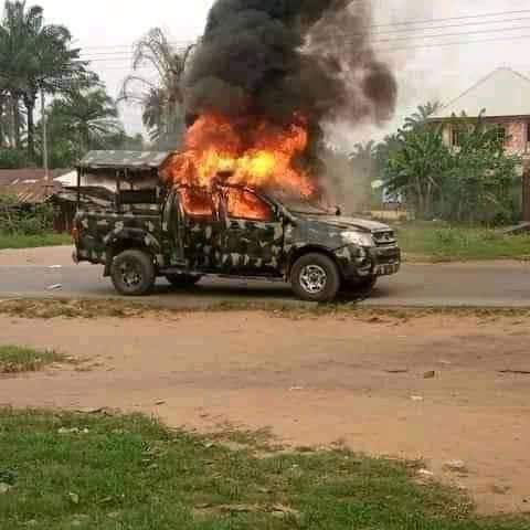 BREAKING!!! Unknown Gunmen Kill Soldiers, Policemen; Set Patrol Vehicles Ablaze in Akwa Ibom