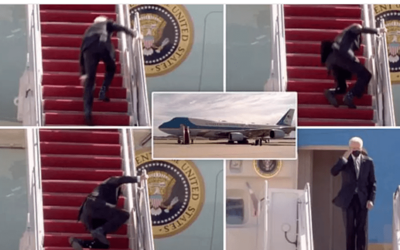JUST IN: U.S. President Biden slips, falls three times on Air Force One