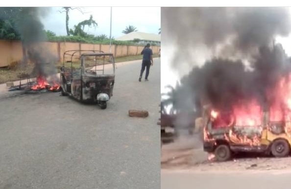 Sit-at-home: Hoodlums set tricycle, passenger bus ablaze in Anambra