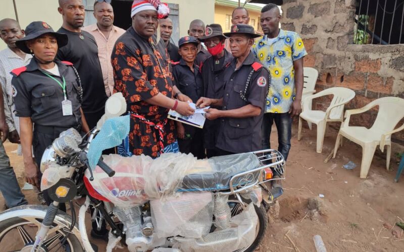 Security: ABN TV Boss Donates Brand New Motorcycle To Ebem Ohafia Community