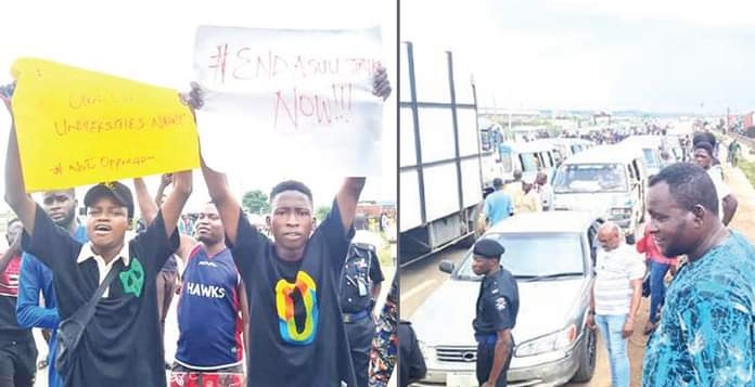 ASUU Strike: Motorists stranded as students block Lagos-Ibadan expressway