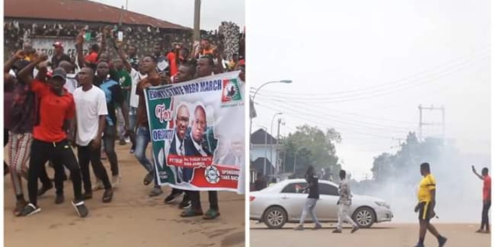 BREAKING: Police Tear-Gas Peter Obi Supporters At Ebonyi Rally