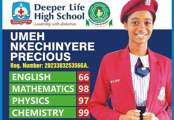 Deeper Life High School produces JAMB 2023 top-scorer, Umeh Nkechinyere ...